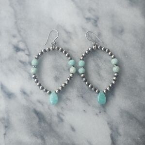 Beaded Aquamarine and Sterling Silver Desert Pearl Earrings